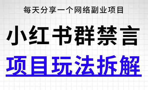 【信息差项目】操作小红书群禁言，一单100，一天搞上千，附教程+工具