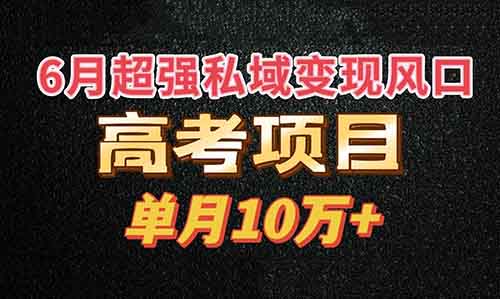 6月超强私域变现风口，单月10万+，高考项目